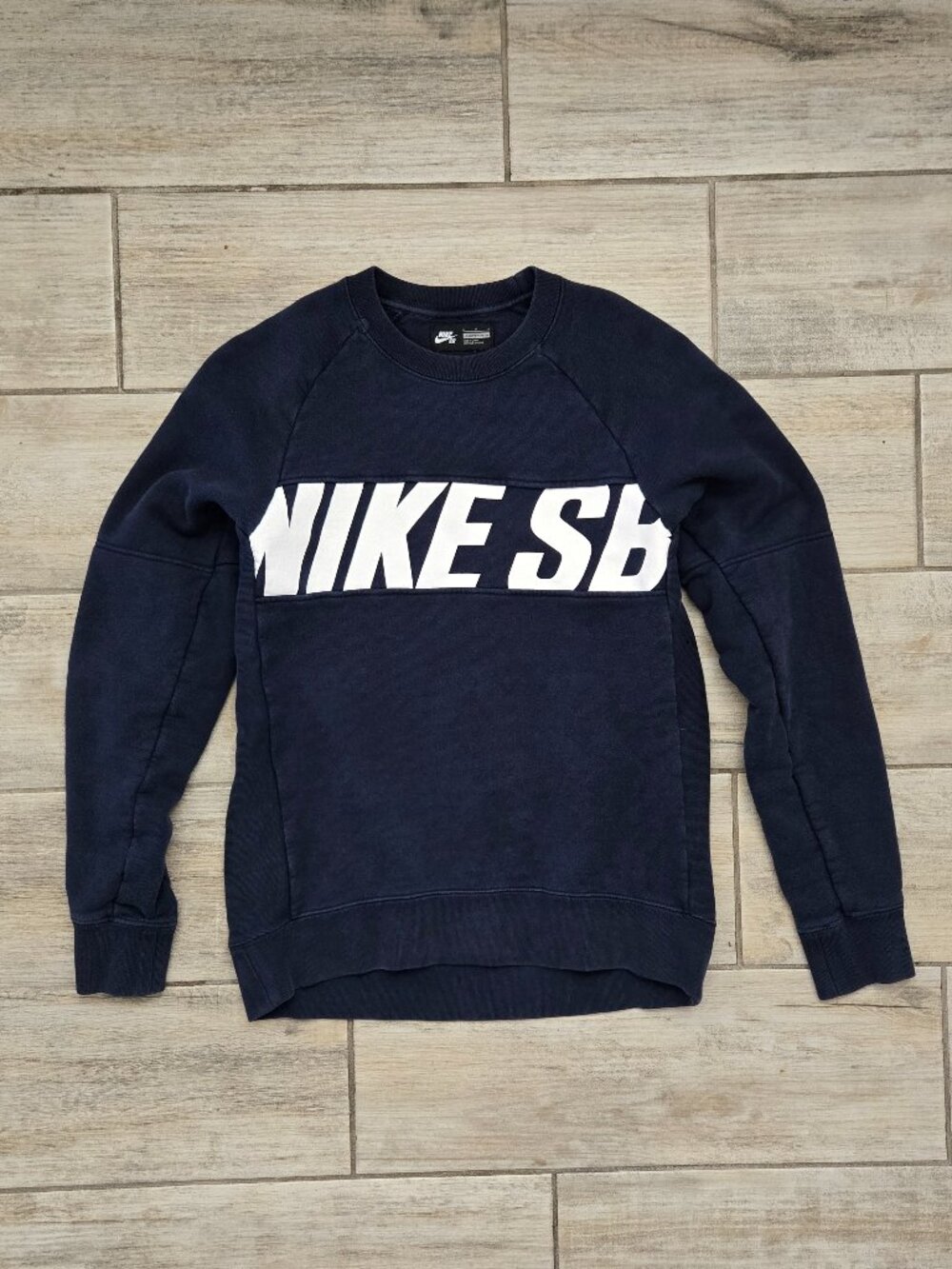 Nike‎ SB Pullover Terry Sweater Mens Navy Chunky Chest Spell Out Long Sleeve M